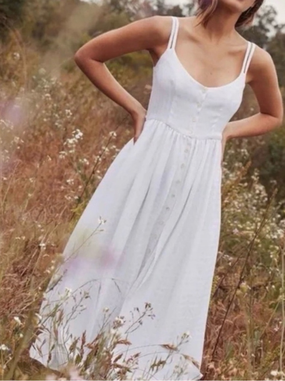 Christy Dawn Nicks Midi Dress White Cream Flowy Textured Woven Material Small - Picture 3 of 8